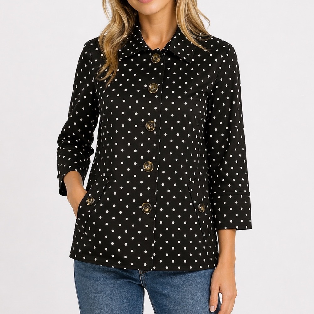 ATTYRE New York Black w White Polka Dot Button Jacket Blazer Corporate Women L